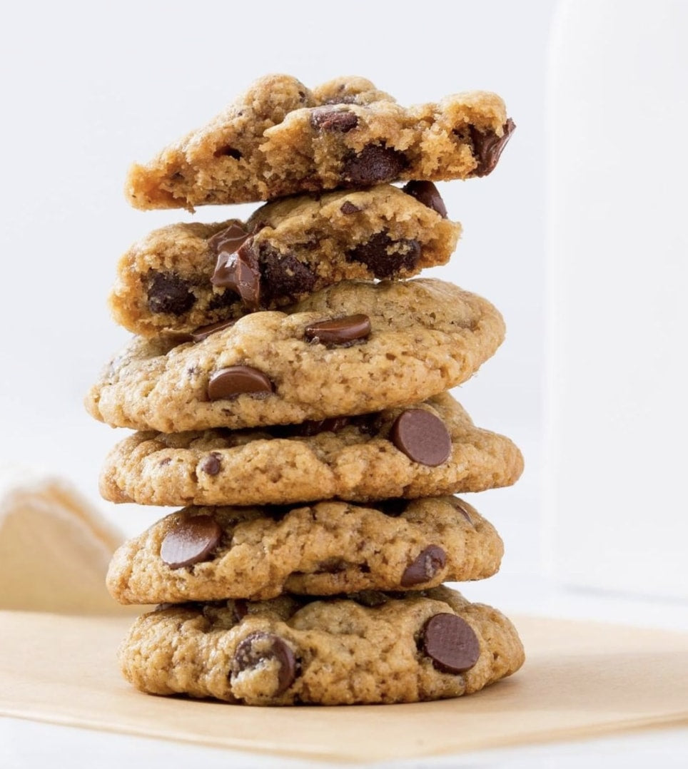 A stack of 5 of Miss Jones chocolate chip cookies with smartsugar