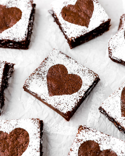 Powdered Sugar Heart Brownies