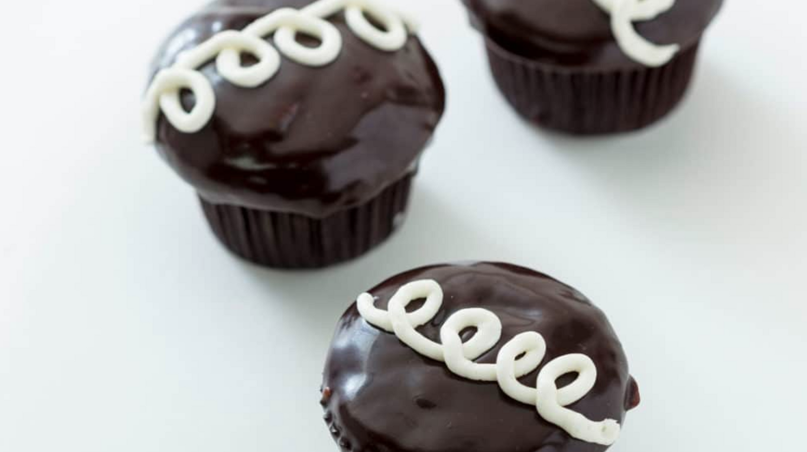 Top of 3 of Miss Jones Baking Copycat Chocolate Hostess Cupcakes
