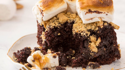 Chocolate S’mores Poke Cake