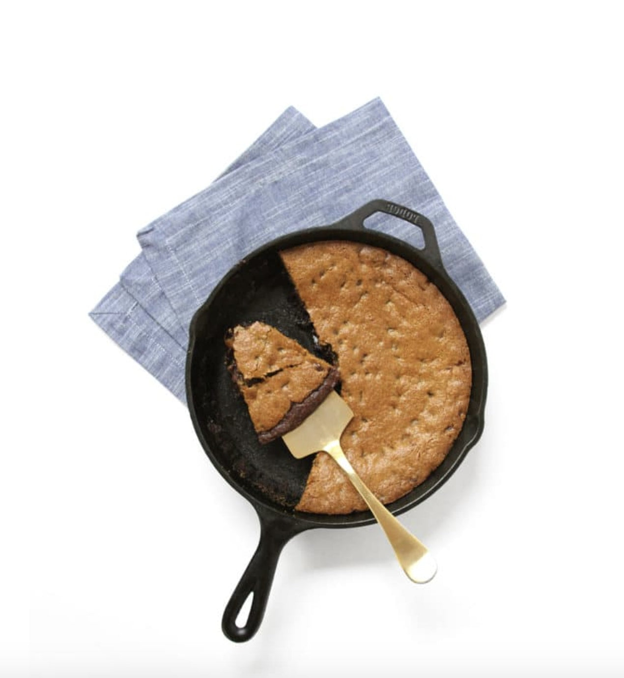 Top of Miss Jones Chocolate Chip Brownie Skillet in a skillet